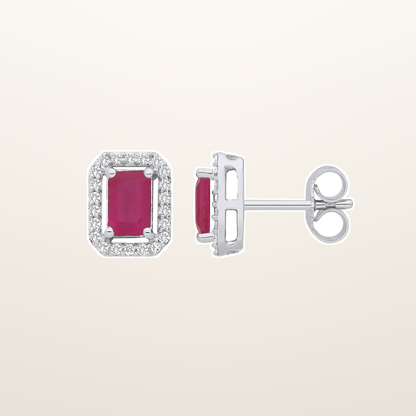 18ct White Gold 0.20ctw Diamond & 1.30ctw Ruby Earrings – studio view – Imperial Time