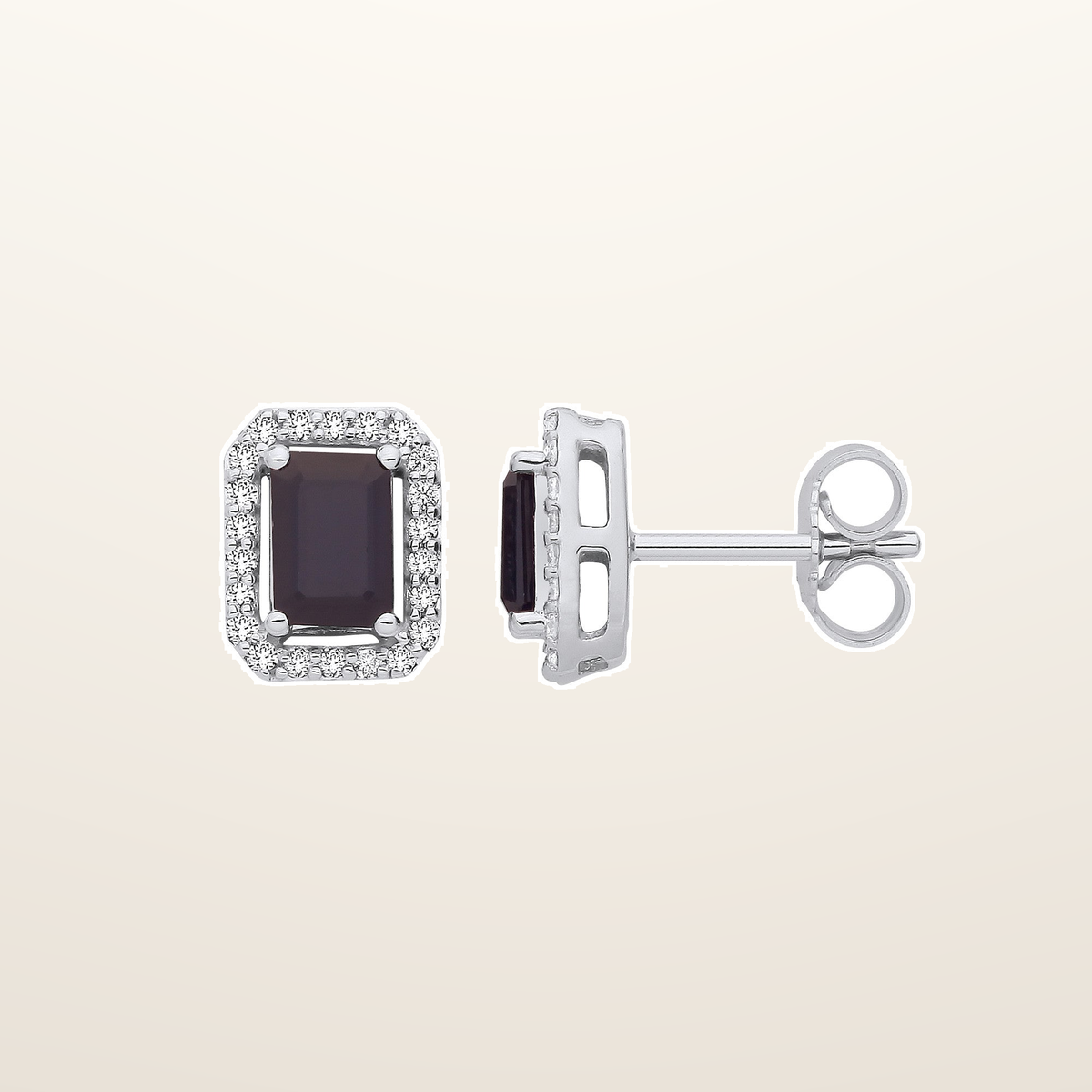 18ct White Gold 0.20ctw Diamonds & 1.30ctw Sapphire Earrings – studio view – Imperial Time