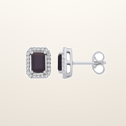 18ct White Gold 0.20ctw Diamonds & 1.30ctw Sapphire Earrings – studio view – Imperial Time