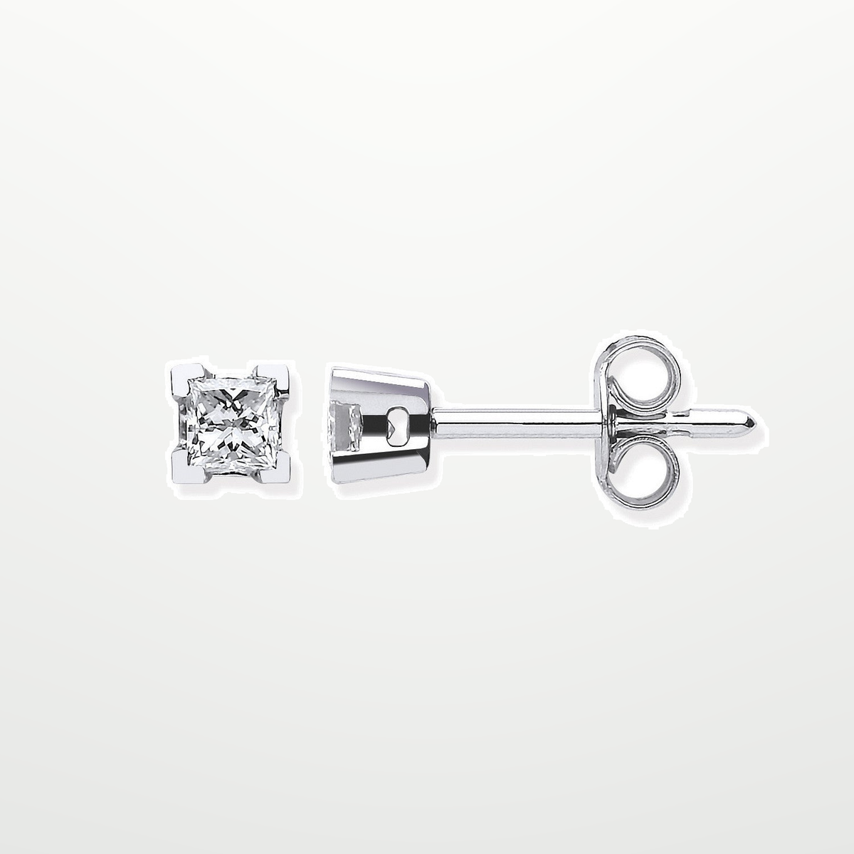 18ct White Gold 0.30ct Claw Set Princess Cut Diamond Stud Earrings – studio view – Imperial Time