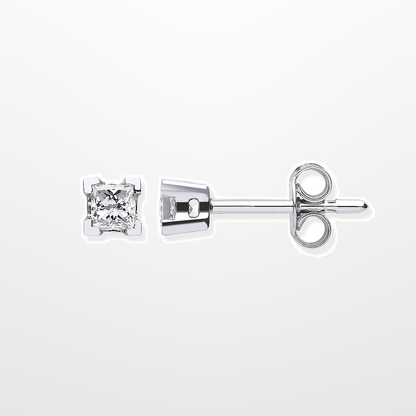 18ct White Gold 0.30ct Claw Set Princess Cut Diamond Stud Earrings – studio view – Imperial Time