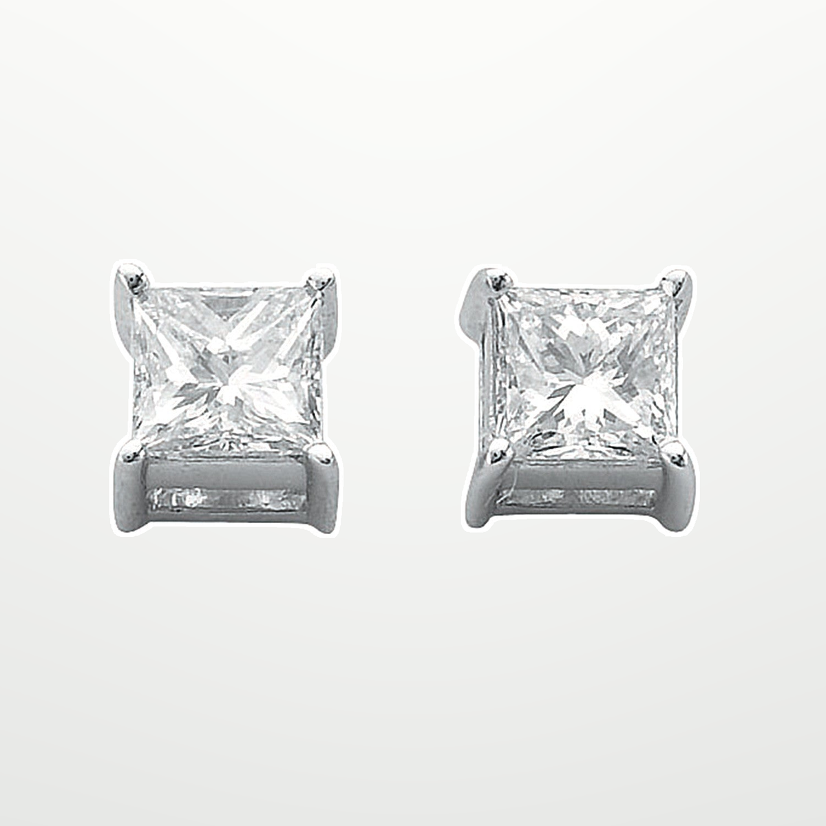 18ct White Gold 0.50ct Claw Set H/VS Princess Cut Diamond Stud Earrings – studio view – Imperial Time