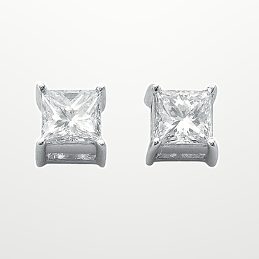 18ct White Gold 0.50ct Claw Set H/VS Princess Cut Diamond Stud Earrings – studio view – Imperial Time