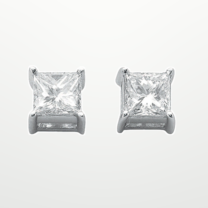 18ct White Gold 0.50ct Claw Set H/VS Princess Cut Diamond Stud Earrings – studio view – Imperial Time