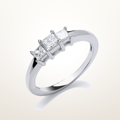 18ct White Gold 0.50ct Princess Cut Diamond Trilogy Ring – Imperial Time studio view