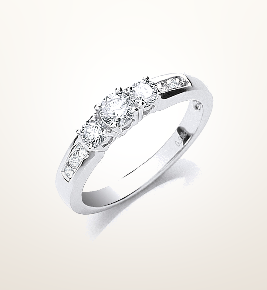 18ct White Gold 0.50ct Trilogy Ring With Diamond Shoulders – Imperial Time studio view