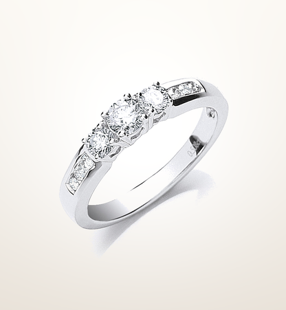18ct White Gold 0.50ct Trilogy Ring With Diamond Shoulders – Imperial Time studio view