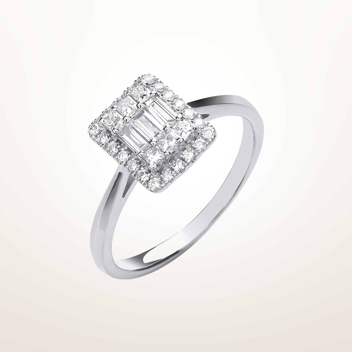 18ct White Gold 0.50ctw Rectangular Halo Style Ring – Imperial Time studio view