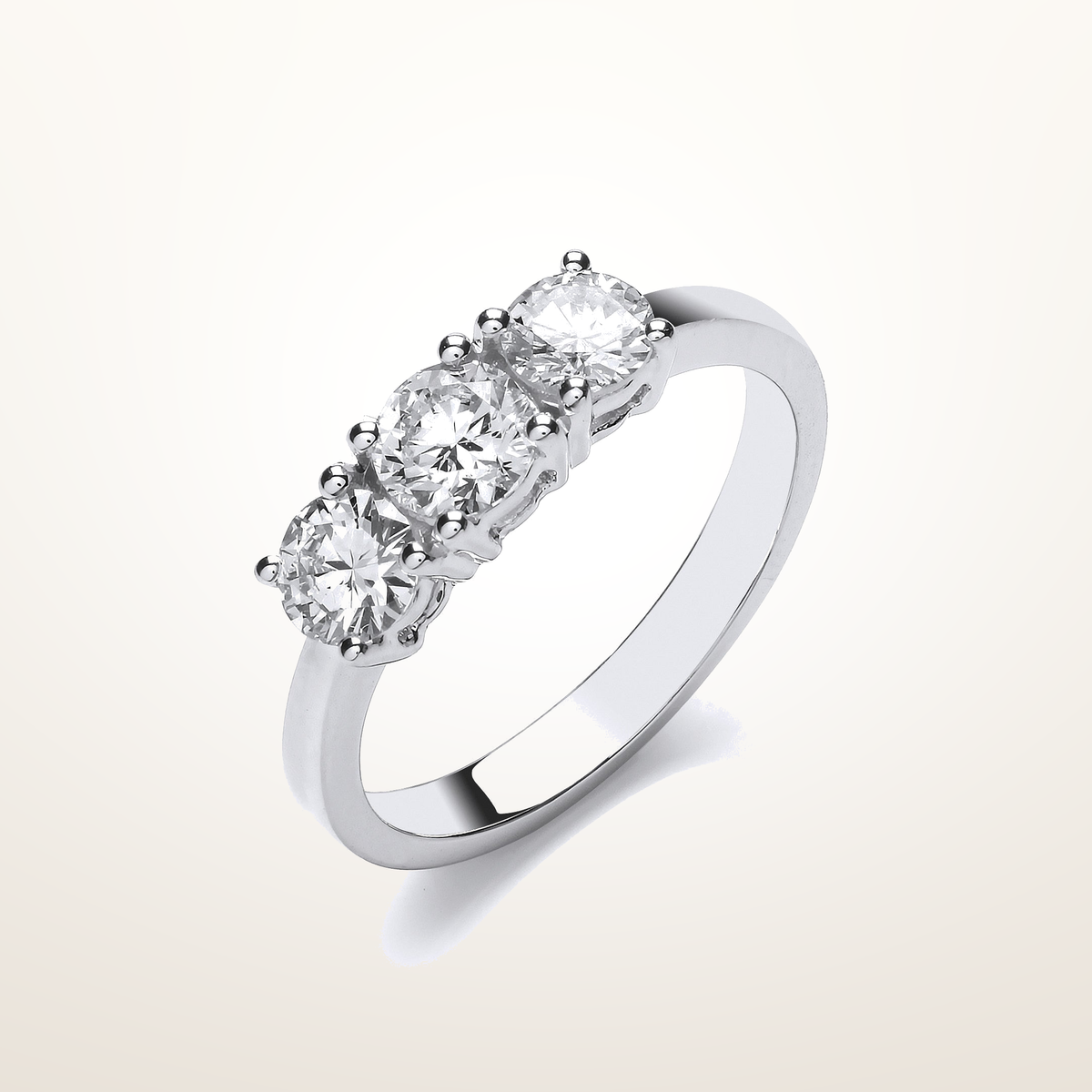 18ct White Gold 1.00ct Diamond Trilogy Ring – Imperial Time studio view