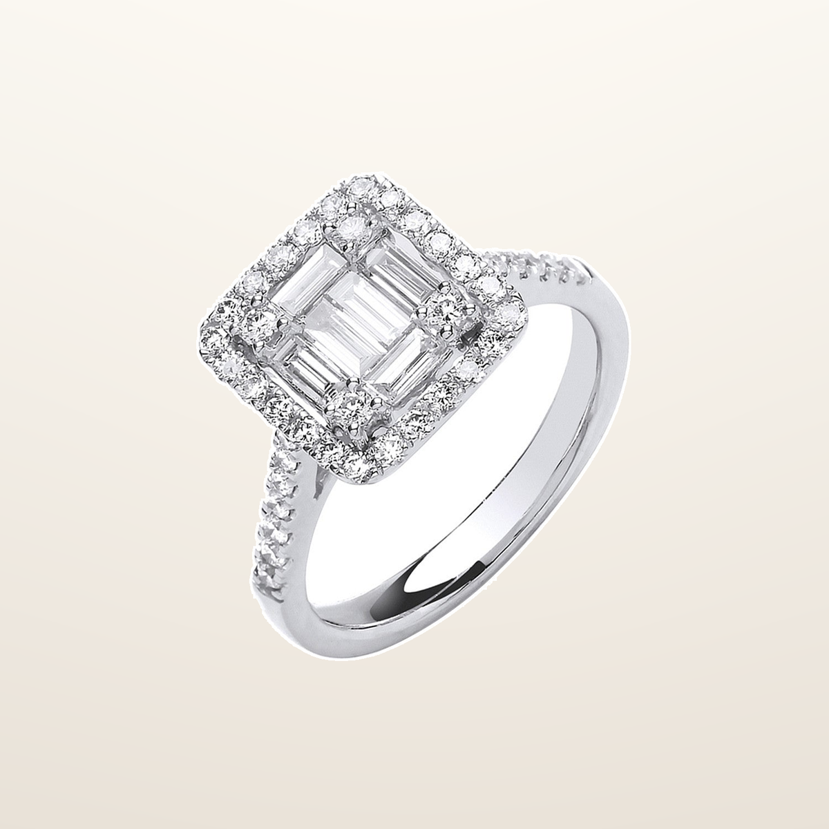 18ct White Gold 1.00ct Square Halo Style Ring – Imperial Time studio view