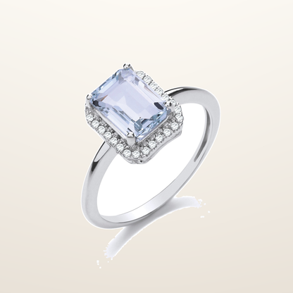 18ct White Gold 1.50ct Aqua & 0.10ct Diamond Ring – Imperial Time studio view