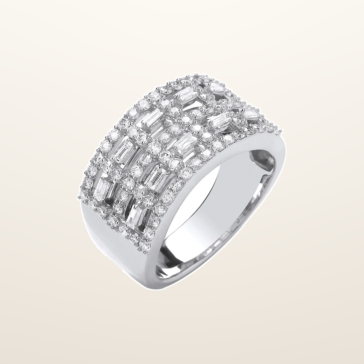 IT_ROLE:studio_clean | 18ct White Gold Baguettes & Rd 1.00ctw Diamond Dress Ring
