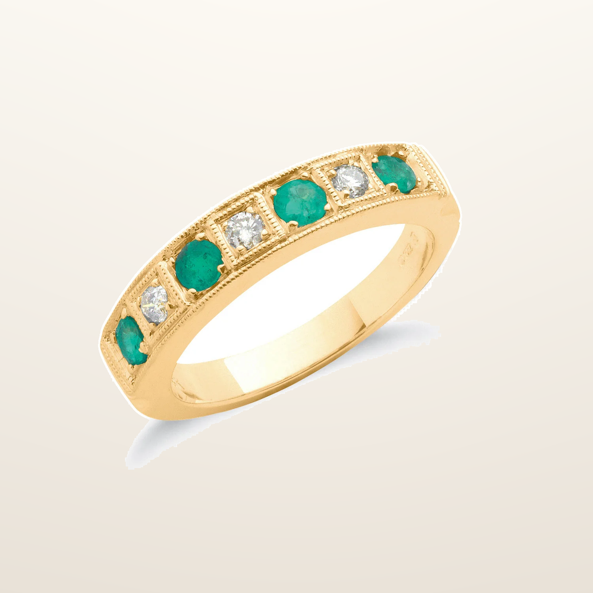 IT_ROLE:studio_clean | 18ct Yellow Gold 0.15ct Diamond & 0.70ct Emerald Eternity Ring
