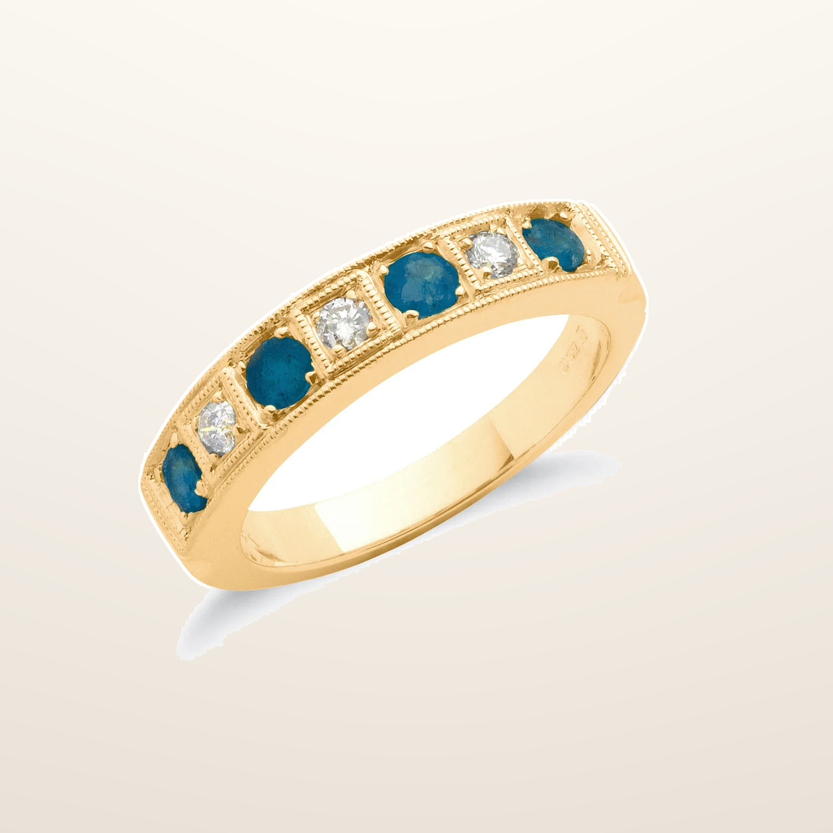 IT_ROLE:studio_clean | 18ct Yellow Gold 0.15ct Diamond & 0.80ct Blue Sapphire Eternity Ring