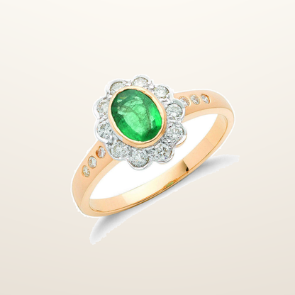 IT_ROLE:studio_clean | 18ct Yellow Gold 0.35ct Diamond & 0.75ct Emerald Cluster Ring