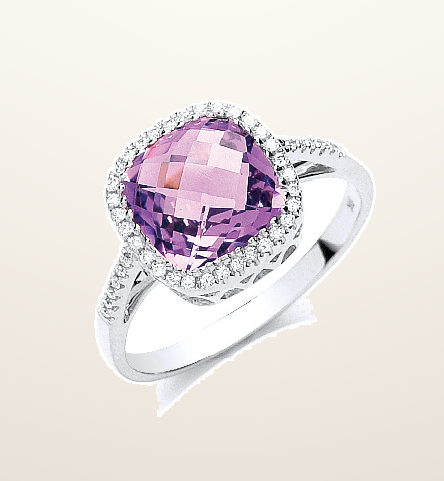 IT_ROLE:studio_clean | 9ct White Gold 0.15ct Diamond & 2.00ct Amethyst Ring