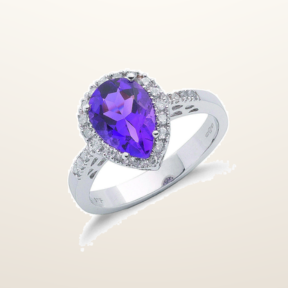 IT_ROLE:studio_clean | 9ct White Gold 0.18ct Diamond & 1.60ct Amethyst Ring