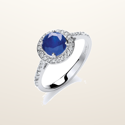 IT_ROLE:studio_clean | 9ct White Gold 0.20ct Diamond, 0.65ct 5mm Sapphire Ring