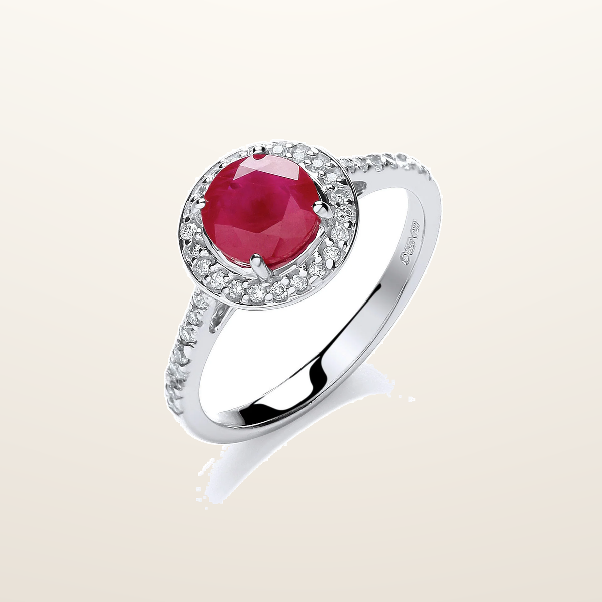 IT_ROLE:studio_clean | 9ct White Gold 0.20ct Diamond, 0.70ct 5mm Ruby Ring