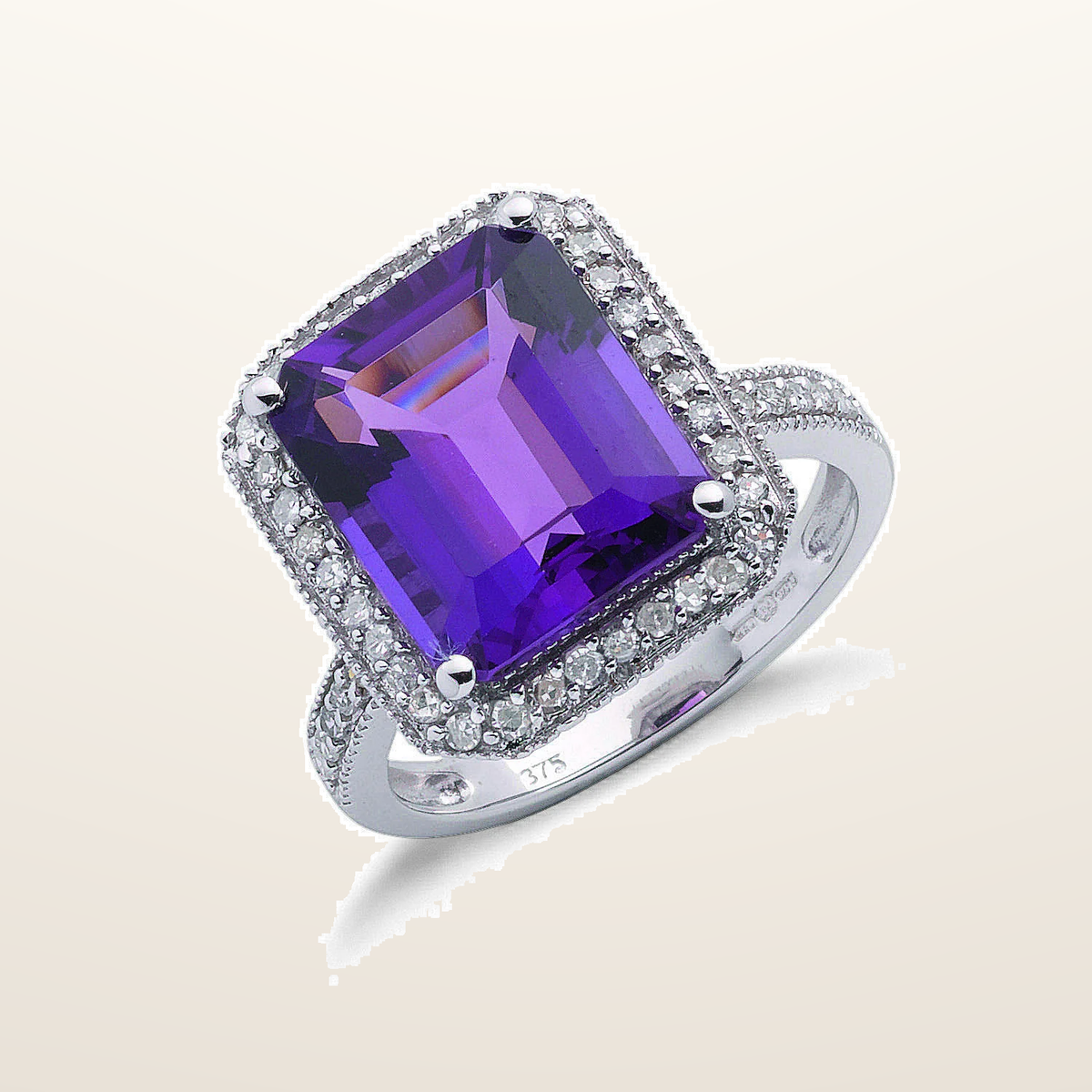 IT_ROLE:studio_clean | 9ct White Gold 0.30ct Diamond & 5.45ct Amethyst Ring