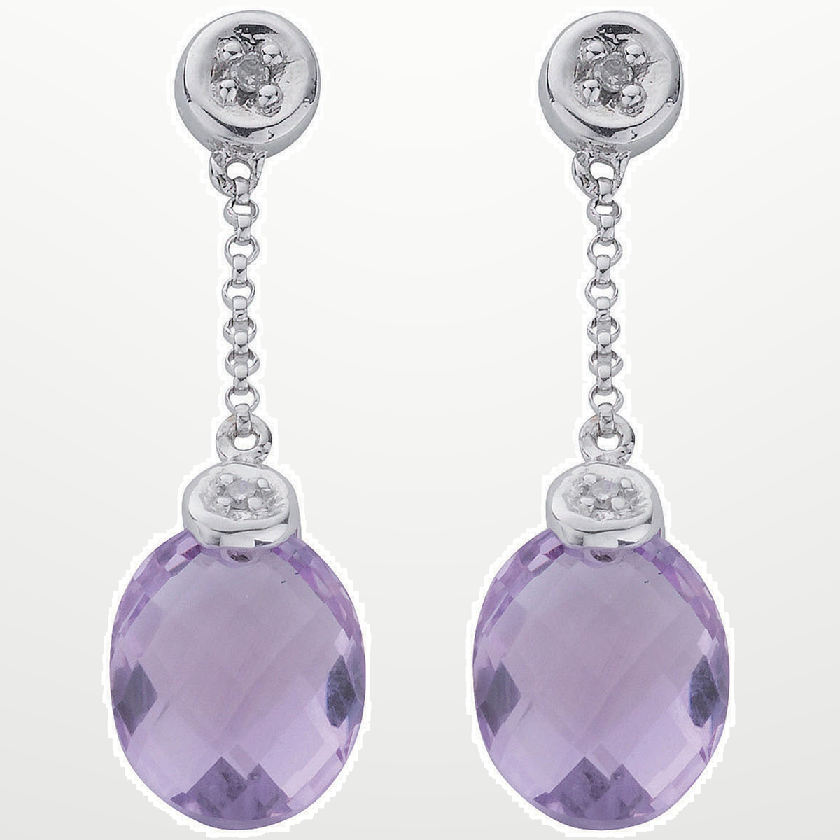 9ct White Gold 0.04ct Diamond & 4.66ct Amethyst Drop Earrings – studio view – Imperial Time