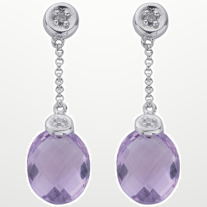 9ct White Gold 0.04ct Diamond & 4.66ct Amethyst Drop Earrings – studio view – Imperial Time
