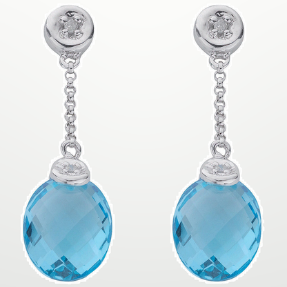 9ct White Gold 0.04ct Diamond & 6.93ct Blue Topaz Drop Earrings – studio view – Imperial Time