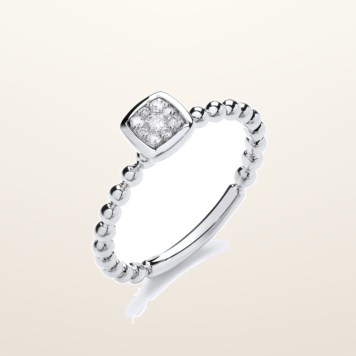 IT_ROLE:studio_clean | 9ct White Gold 0.10ct Beaded Shank Square top Ring