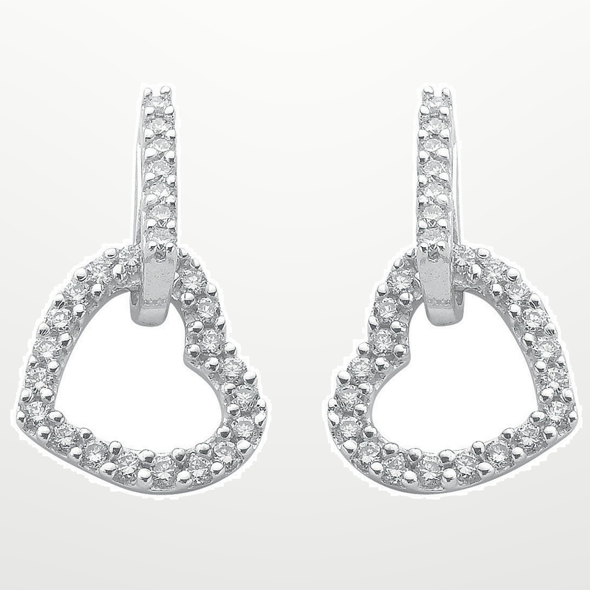 9ct White Gold 0.50ct Diamond Heart Drop Earrings – studio view – Imperial Time