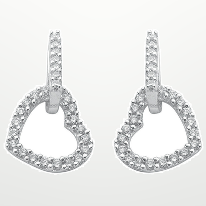 9ct White Gold 0.50ct Diamond Heart Drop Earrings – studio view – Imperial Time