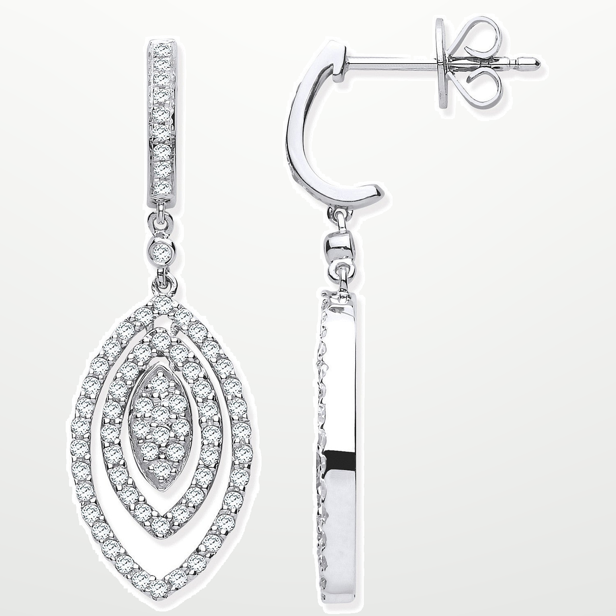 9ct White Gold 1.00ct Diamond Drop Earrings – studio view – Imperial Time