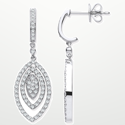 9ct White Gold 1.00ct Diamond Drop Earrings – studio view – Imperial Time