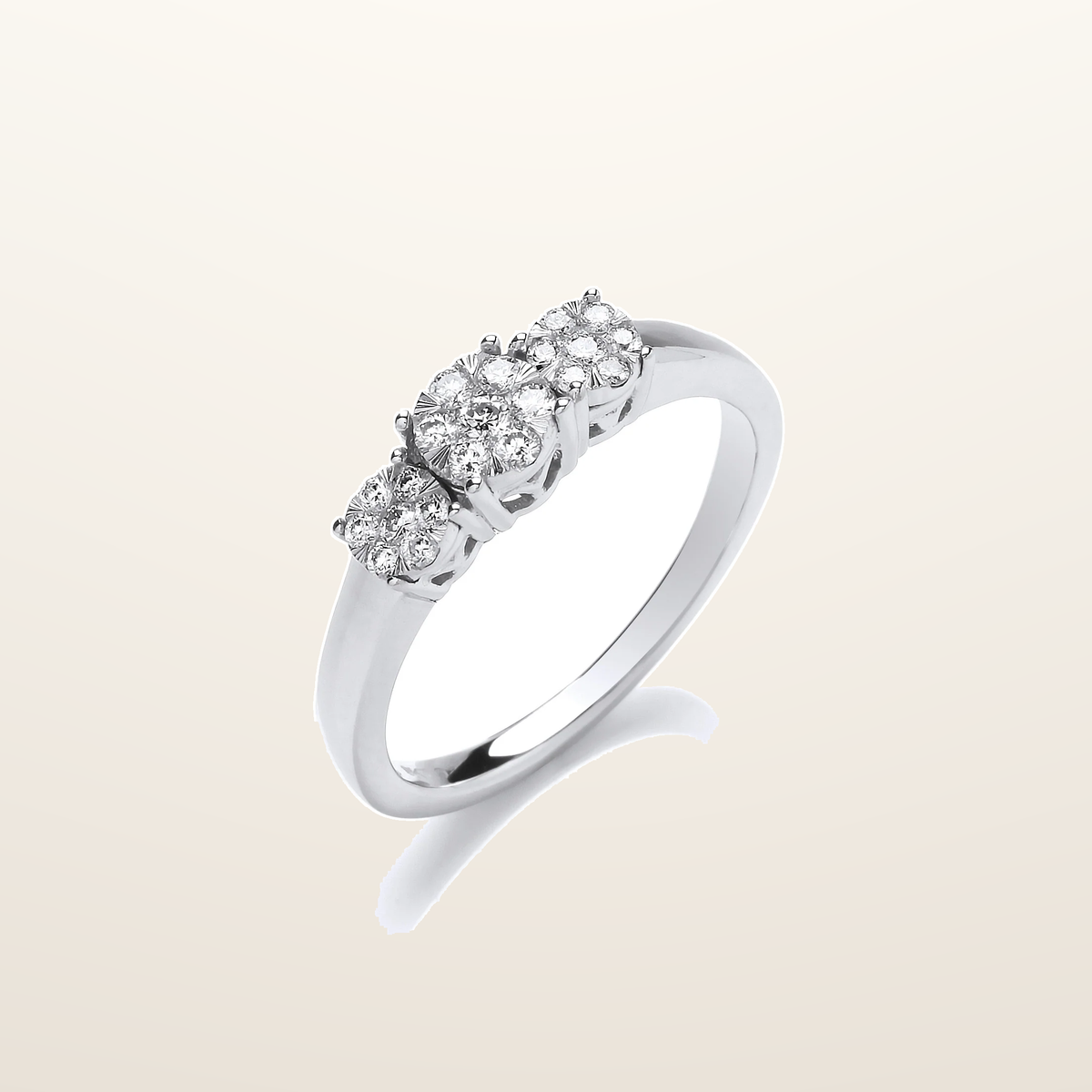 IT_ROLE:studio_clean | 9ct White Gold Illusion Clusters Trilogy 0.25ctw Diamond Ring