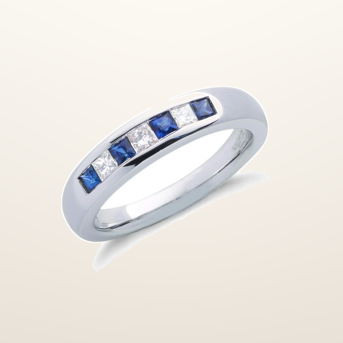 IT_ROLE:studio_clean | 9ct White Gold Princess Cut 0.20ct Diamond & 0.35ct Blue Sapphire Eternity Ring