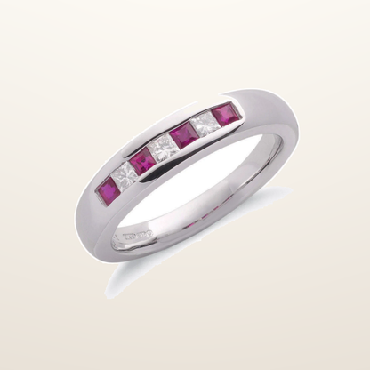 IT_ROLE:studio_clean | 9ct White Gold Princess Cut 0.20ct Diamond & 0.35ct Ruby Eternity Ring