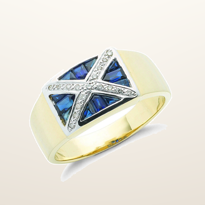 IT_ROLE:studio_clean | 9ct Yellow Gold 0.10ct Diamond & 0.60ct Blue Sapphire Scotland Ring