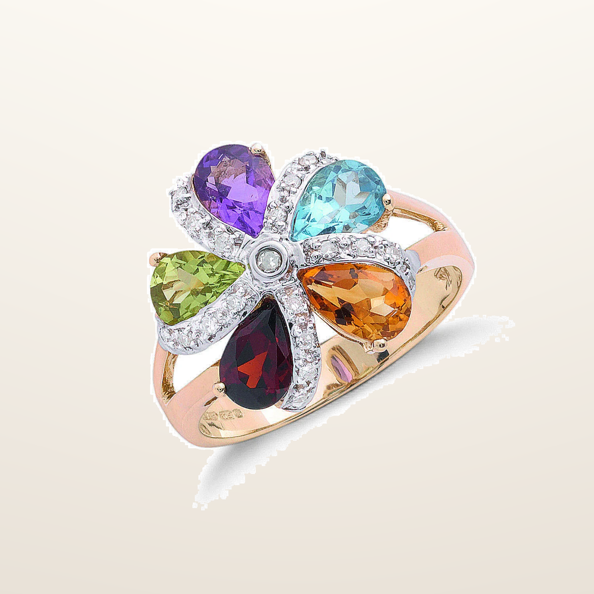 IT_ROLE:studio_clean | 9ct Yellow Gold Diamond & Multi Colour St Flower / Cluster Ring