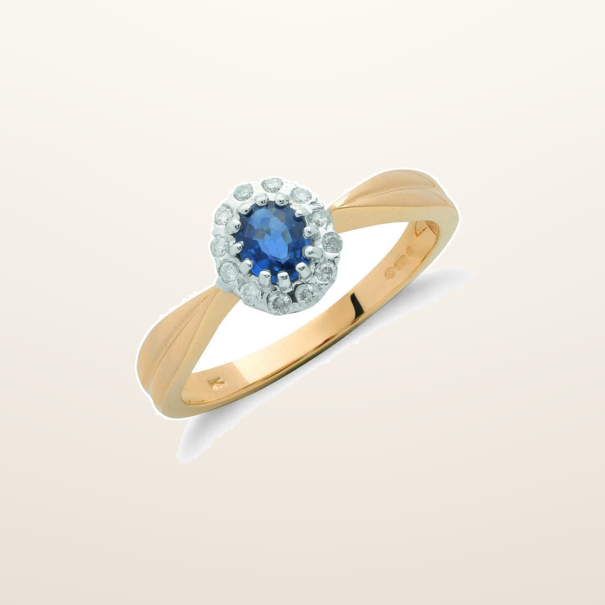 IT_ROLE:studio_clean | 9ct Yellow Gold 0.10ct Diamond & 0.50ct Sapphire Cluster Ring