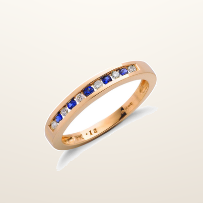 IT_ROLE:studio_clean | 9ct Yellow Gold 0.12ct Diamond & 0.16ct Blue Sapphire Eternity Ring