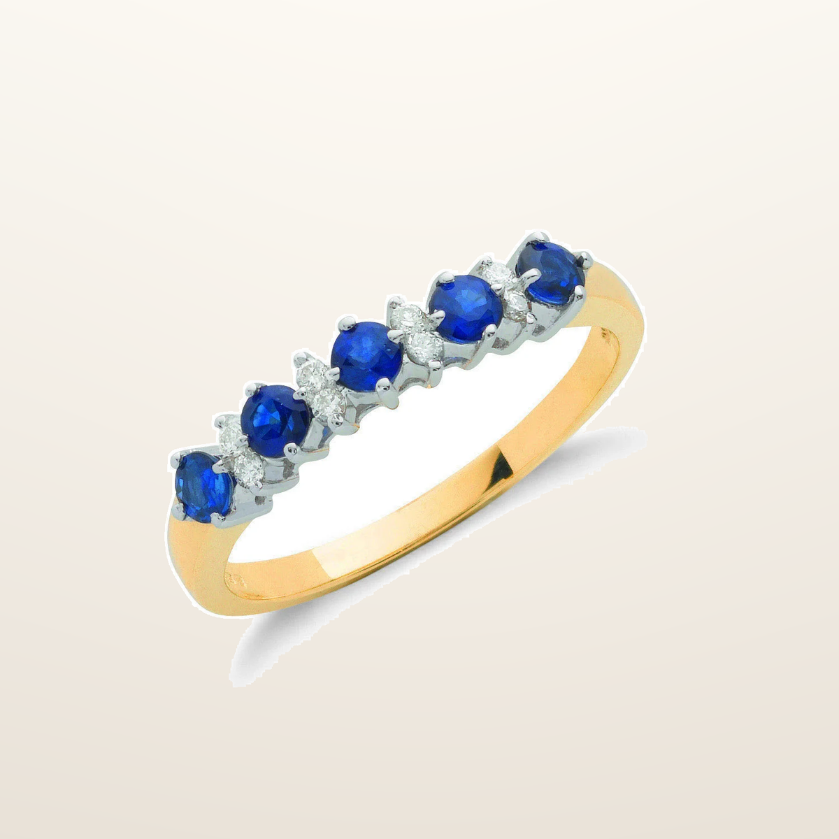 IT_ROLE:studio_clean | 9ct Yellow Gold 0.12ct Diamond & 0.65ct Blue Sapphire Eternity Ring
