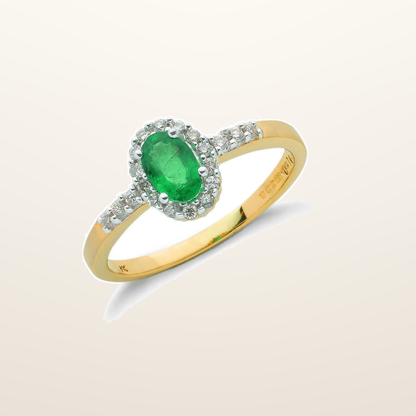IT_ROLE:studio_clean | 9ct Yellow Gold 0.16ct Diamond & 0.45ct Emerald Cluster Ring