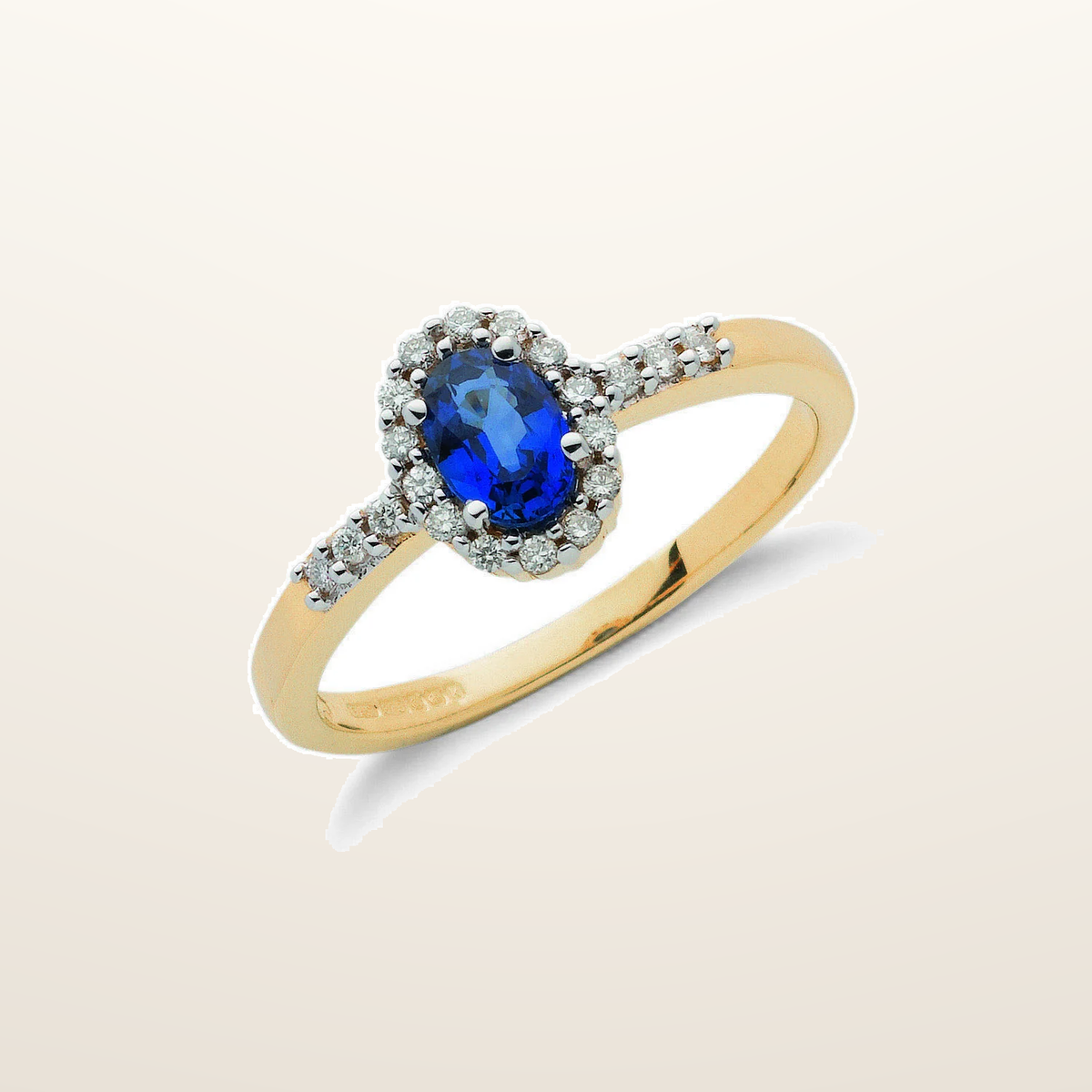 IT_ROLE:studio_clean | 9ct Yellow Gold 0.16ct Diamond & 0.50ct Sapphire Cluster Ring