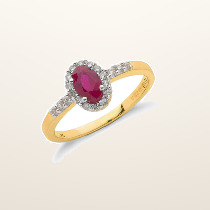 IT_ROLE:studio_clean | 9ct Yellow Gold 0.16ct Diamond & 0.55ct Ruby Cluster Ring