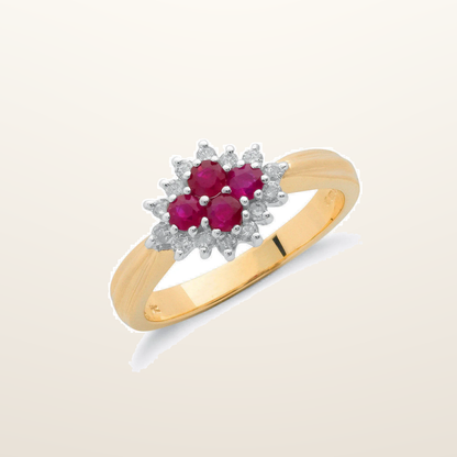 IT_ROLE:studio_clean | 9ct Yellow Gold 0.21ct Diamond & 0.45ct Ruby Cluster Ring