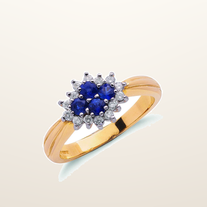 IT_ROLE:studio_clean | 9ct Yellow Gold 0.21ct Diamond & 0.45ct Sapphire Cluster Ring