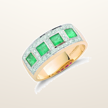 IT_ROLE:studio_clean | 9ct Yellow Gold 0.22ctw Diamond & 0.50ctw Emerald Eternity Ring