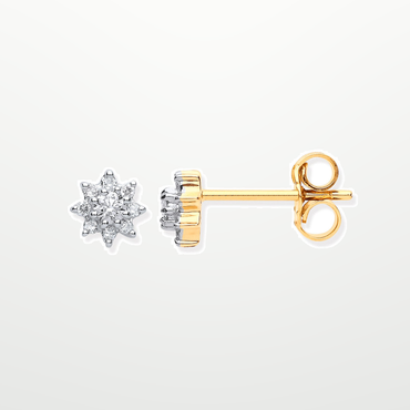 9ct Yellow Gold 0.25ct Diamond Cluster Stud Earrings – studio view – Imperial Time
