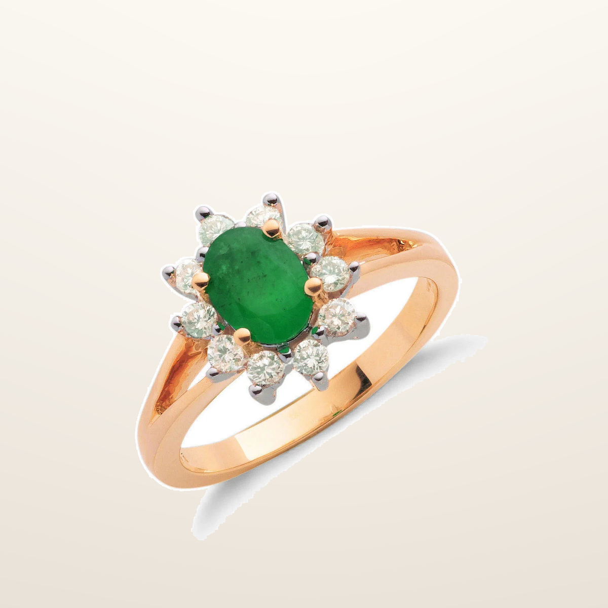 IT_ROLE:studio_clean | 9ct Yellow Gold 0.36ct Diamond & 0.79ct Emerald Cluster Ring