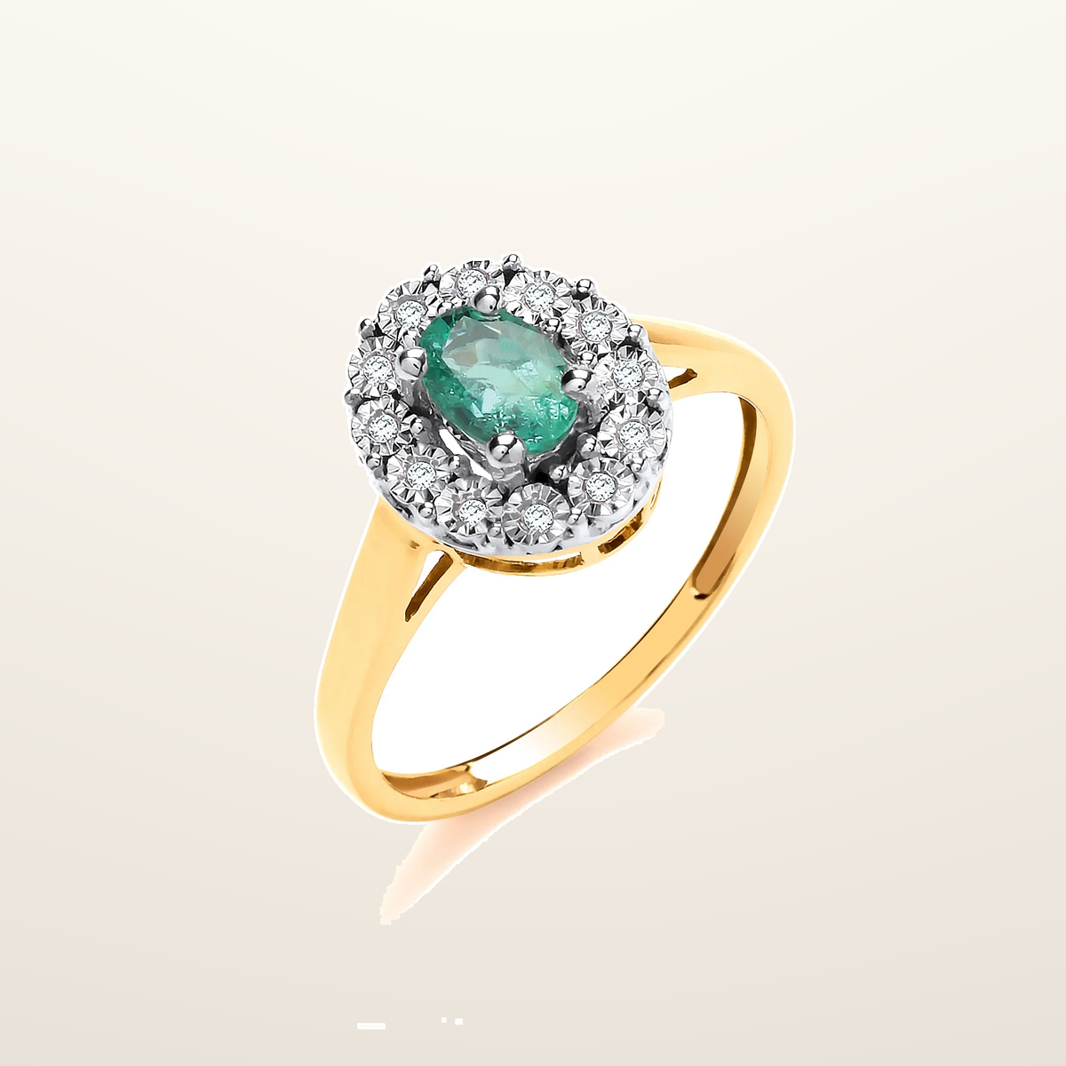 IT_ROLE:studio_clean | 9ct Yellow Gold 0.40ct Emerald Cluster & 0.05ct Diamond Ring