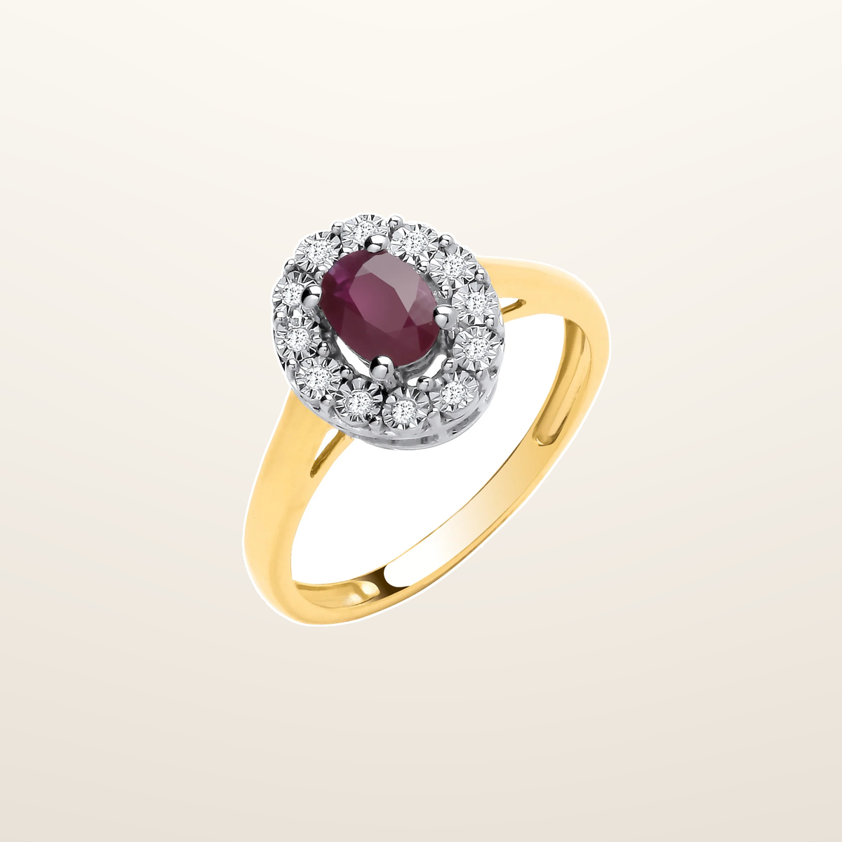 IT_ROLE:studio_clean | 9ct Yellow Gold 0.50ct Ruby & 0.05ct Diamond Cluster Ring